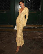 SS Mesh Lace Dress Yellow S