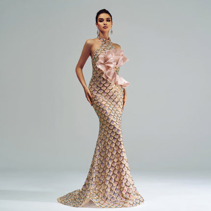 Women's Halter Sequined Mermaid Evening Dress