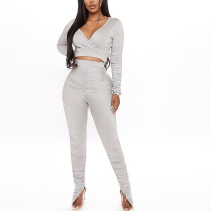 V-Neck T-Shirt + Split Trousers Suit