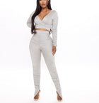 V-Neck T-Shirt + Split Trousers Suit Grey