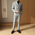 Men's Retro Collar Suit Two-piece Set Gray Suit