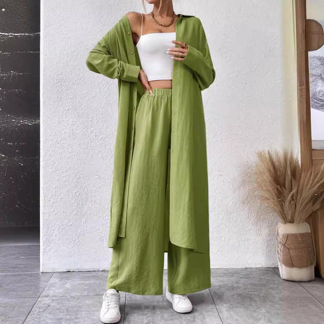 women's Long Shirt Wide Leg Pants Two-piece Set