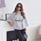 New Batwing Sleeves Cloak Top With Belt Jacket Woolen