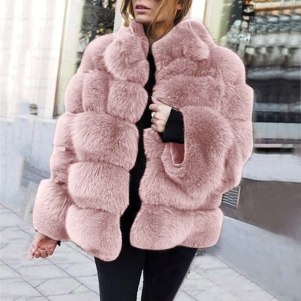Women’s faux fur stitching jacket Pink