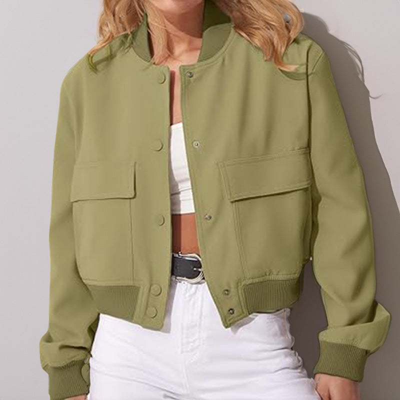 Women’s Button Stand-collar Jacket Green