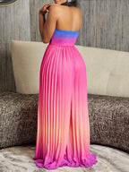 Summer Sexy Tube Top Backless Gradient Color Wide Leg Jumpsuit