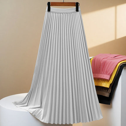 Women's Pleated High Waist Skirt Silver