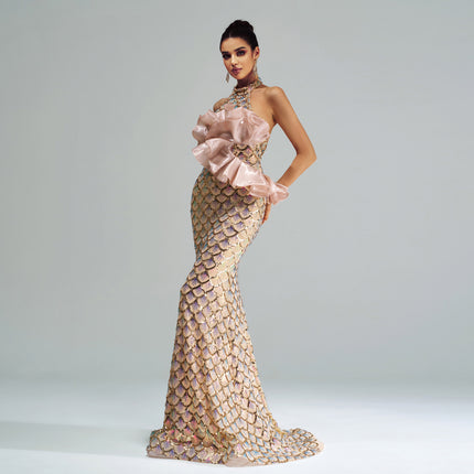Women's Halter Sequined Mermaid Evening Dress