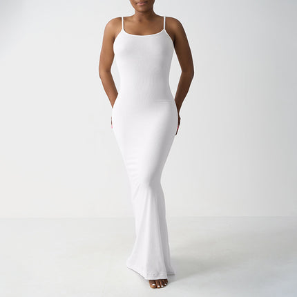 Casual Slim-fit Sling Long Dress White