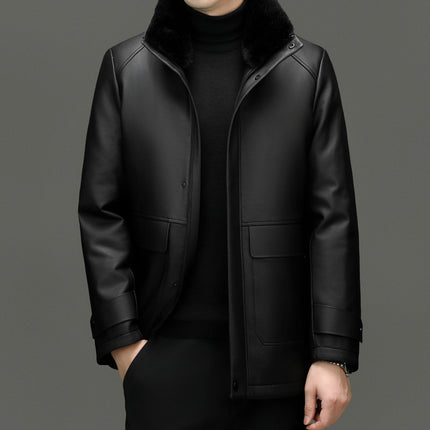 Men's Detachable Mink Cashmere Leather Jacket Black