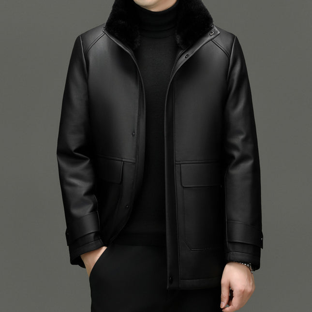 Men's Detachable Mink Cashmere Leather Jacket Black