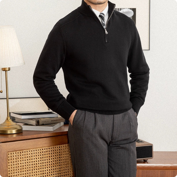 Men's Stand Collar Wool Sweater Black
