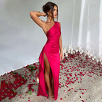 Sexy One-shoulder Backless Slit Dress Red