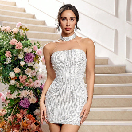 Sexy Hollow-out Lace Evening Dress White
