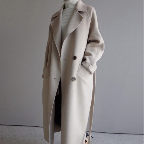 Womens Lapel Cashmere coat White