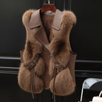 Women’s Patchwork Winter Fox Fur Jacket Women Camel