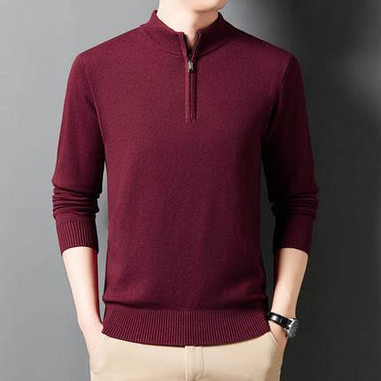 Men's Knitting Sweater Business Base Wool Wine red
