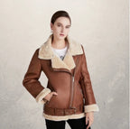 Women's motorcycle leather jacket Brown