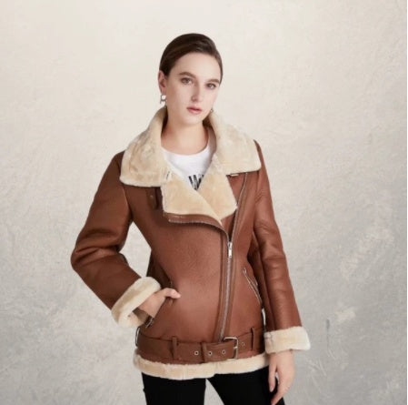 Women's motorcycle leather jacket Brown