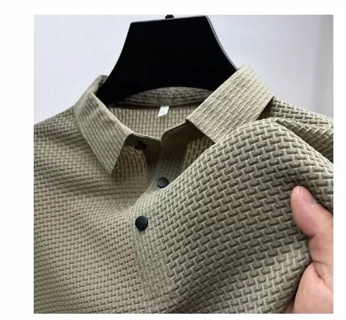 Mesh Ice Silk Short Sleeve T-shirt Mens Clothing Apricot