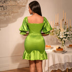 Sequin Stitching Ruffled Banquet Sheath Evening Dress