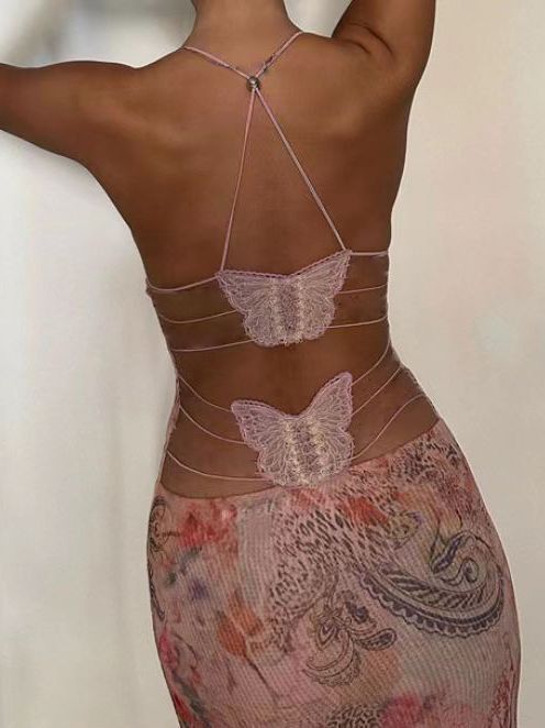 Floral Print Halter Spaghetti Straps Dress
