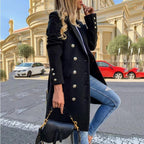Woolen Double-breasted Trench Coat Black