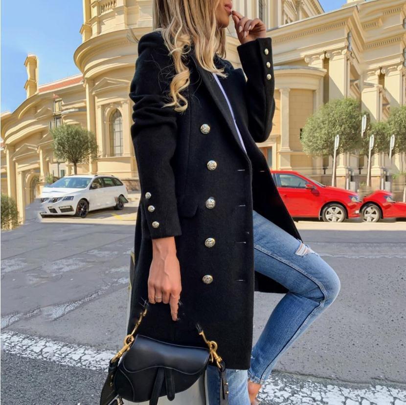 Woolen Double-breasted Trench Coat Black