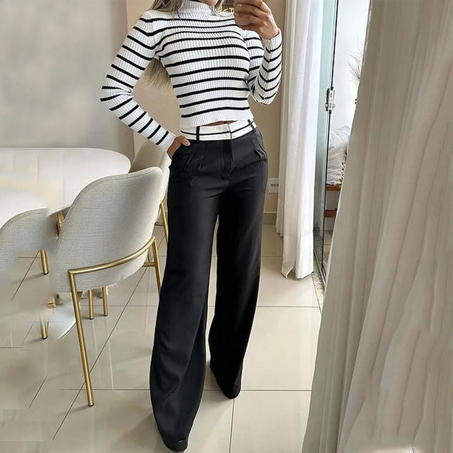 Top Loose Trousers Two-piece Set white sweater