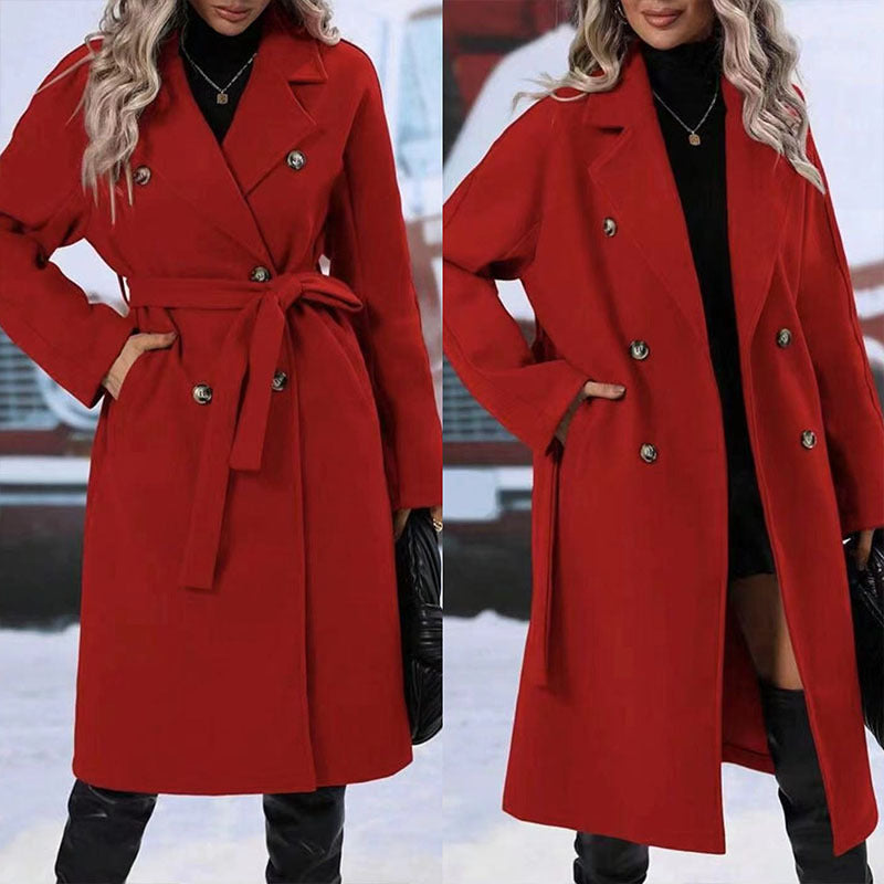 Women’s Double-breasted Trench Coat With Belt Winter