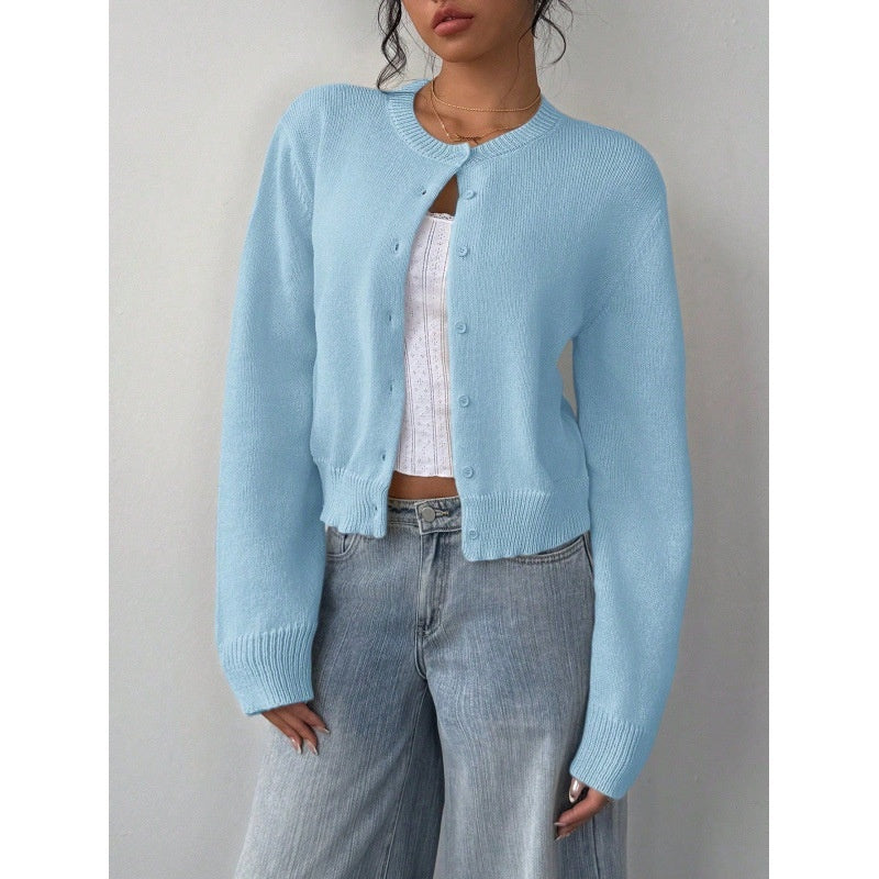 Chic Knitted Cardigan Short Sweater Light blue