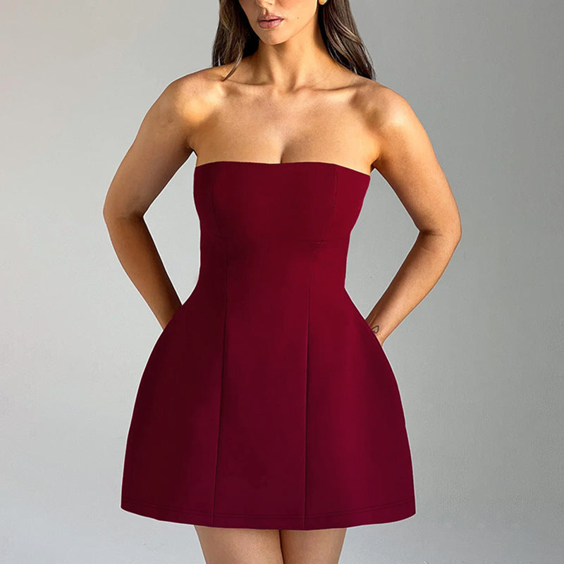 SS Backless Short Dresses Wine red