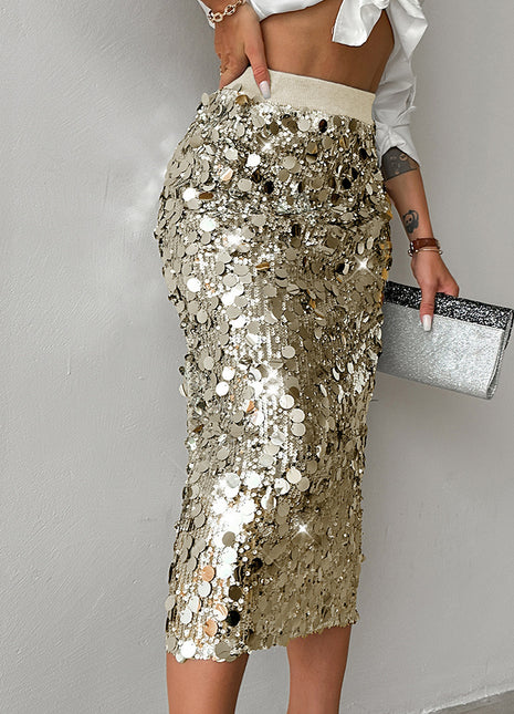 SS Sequin Skirt Beige