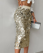 Women's Versatile Fashionable Sequin Skirt Beige