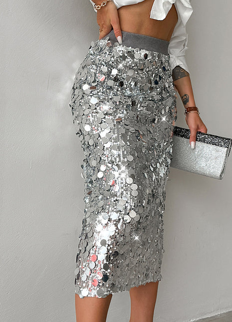 SS Sequin Skirt Light Gray