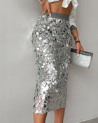 Women's Versatile Fashionable Sequin Skirt Light Gray