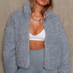Women’s Short Jacket Lamb Wool Coat Blue