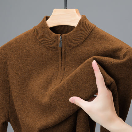 Men's Half-high Collar Zipper Sweater Brown