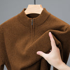 Men's Half-high Collar Zipper Sweater Brown