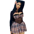 Women's Wear Retro Plaid Off-shoulder Dress Blue S