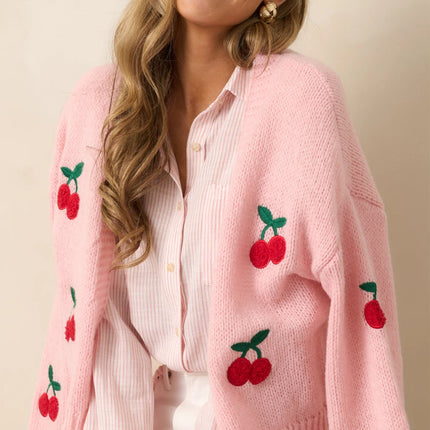 Cherry Embroidery Women's Cardigan