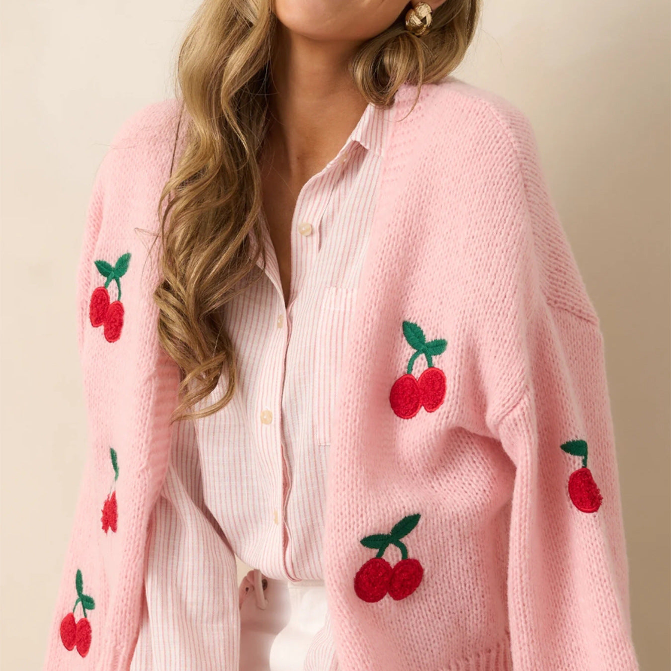 Cherry Embroidery Women's Cardigan