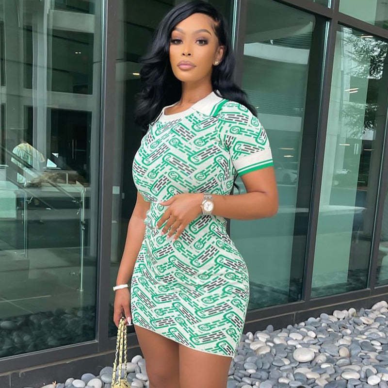 Polo Digital Printing Short Dress Green S