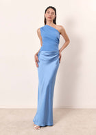 Diagonal Collar Backless Sheath Casual Dress sky blue