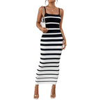 Women's Hot Girl Striped Spaghetti Straps Hip Dress