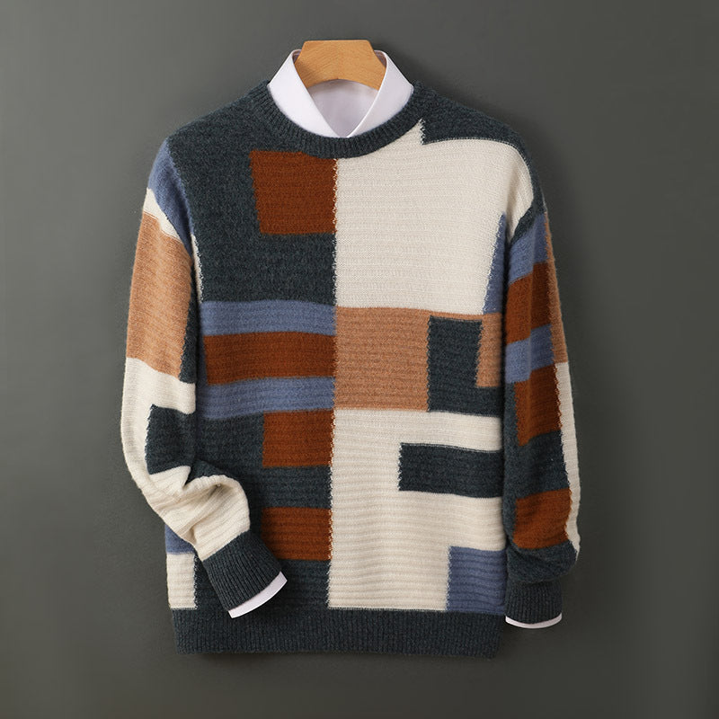 Cashmere Sweater Loose Round Neck Multicolor Seaweed Blue