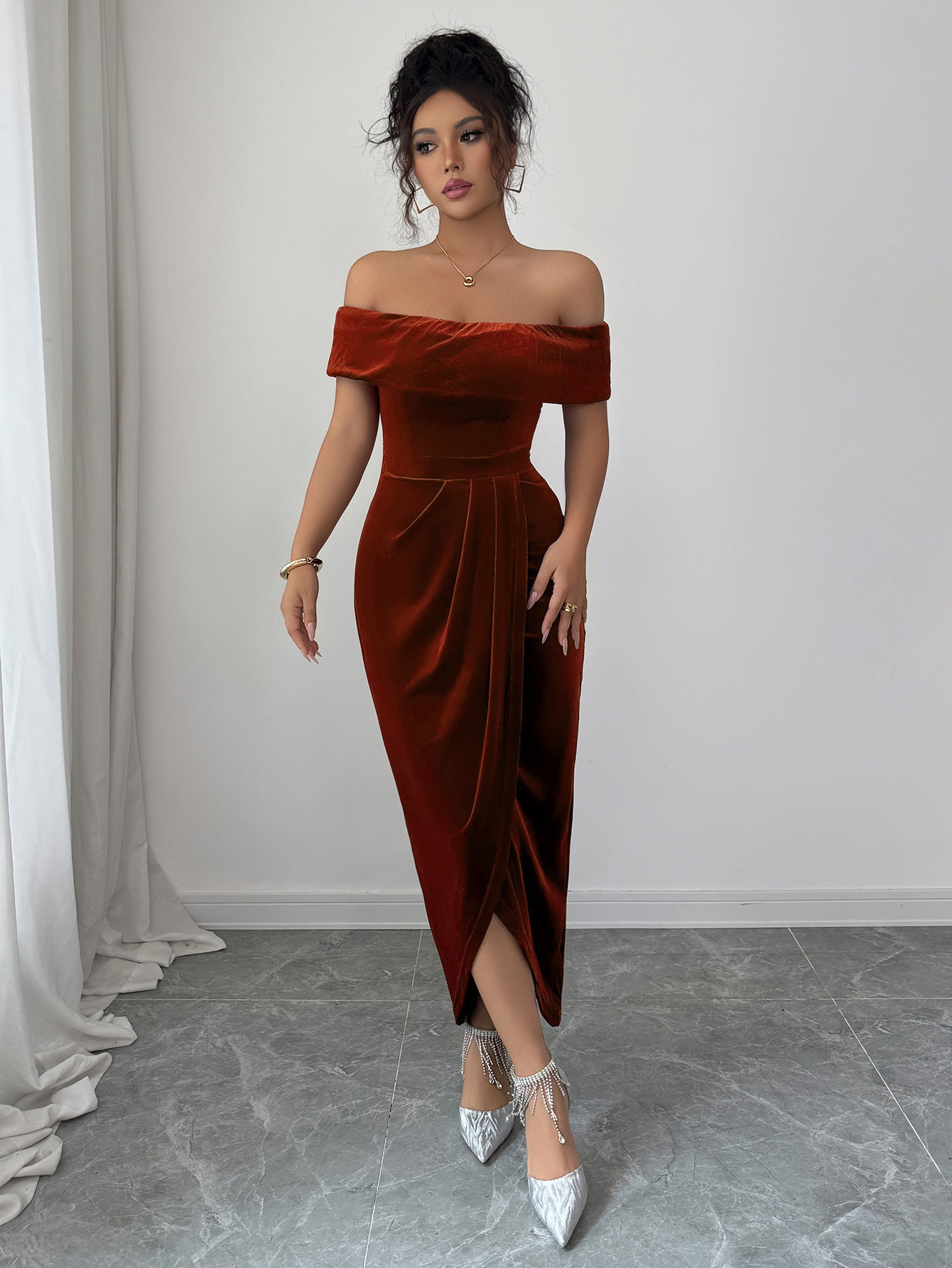 Elegant Tube Top Dress Brown