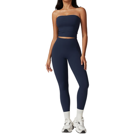 Brushed Back Hip Lifting Sports Suit 8793 blue