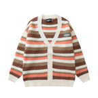 Knitted Striped Crochet Women's Sweater Brown