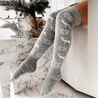 Winter Christmas Warm Knitted Women Stocking Gray Average Size